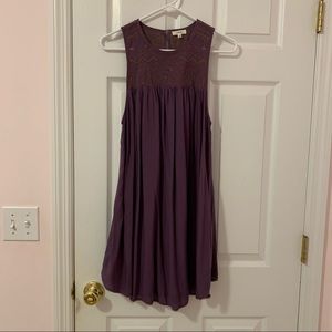 Dusty Purple Shift Dress with Geometric Embroidery